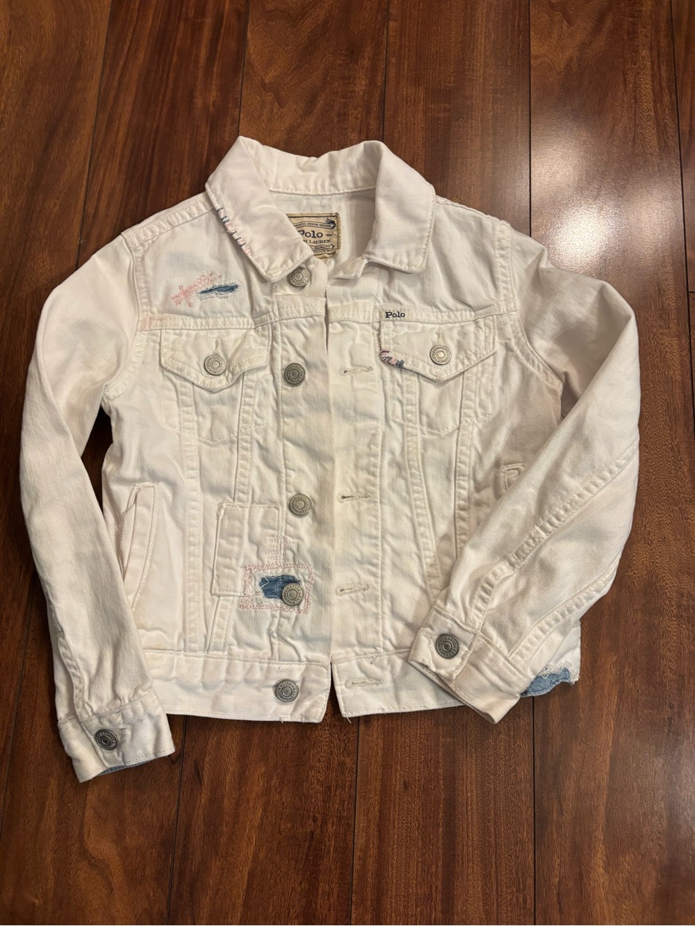 Ralph Lauren White Kids Denim Jacket with Subtle Embroidery